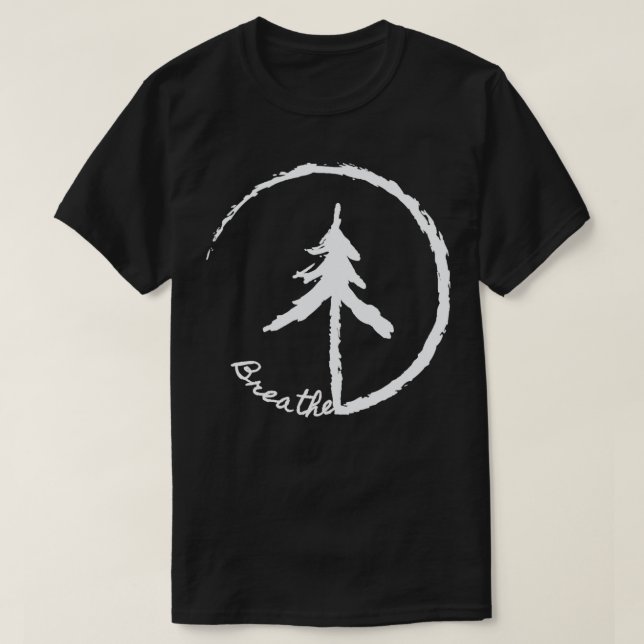 Zen like circle with simple tree and tet Breathe,  T-Shirt (Design Front)