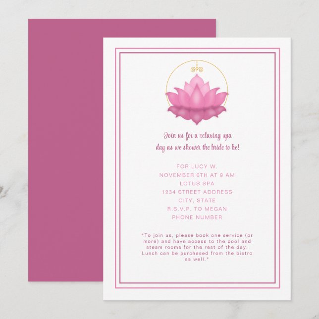 Zen Lotus Spa Day Invitation (Front/Back)