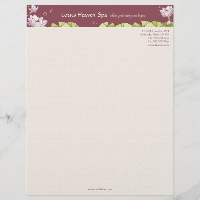 Zen Lotus Yoga Massage Business Letterhead (Front)