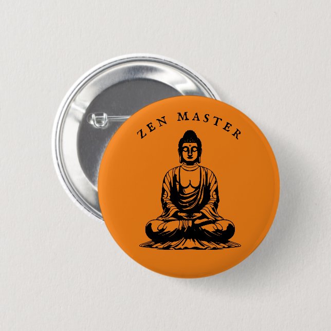 Zen Master - Buddha meditation Orange Button (Front & Back)
