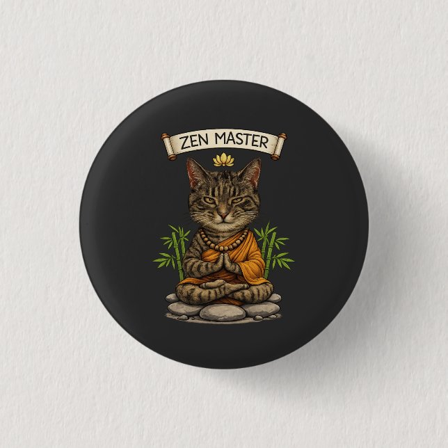 Zen Master Cat Funny Chill Gray Tabby Cat Gift  Button (Front)