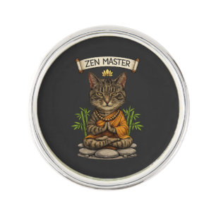 Zen Master Cat Funny Chill Gray Tabby Cat Gift  Lapel Pin
