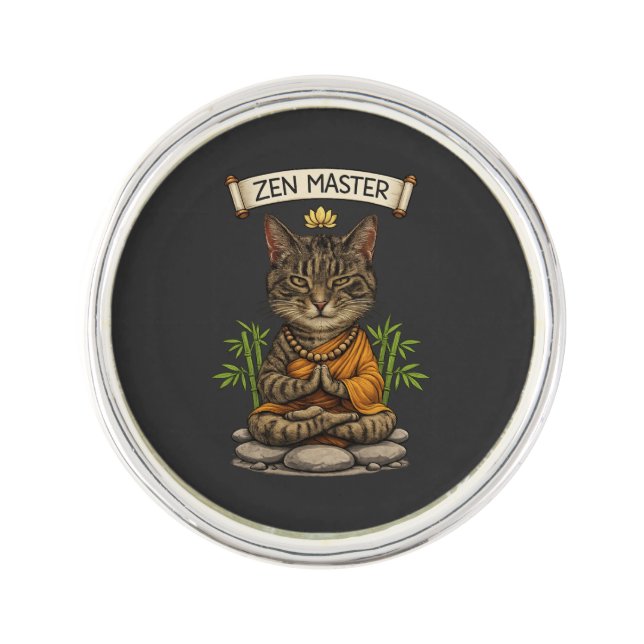 Zen Master Cat Funny Chill Gray Tabby Cat Gift  Lapel Pin (Front)