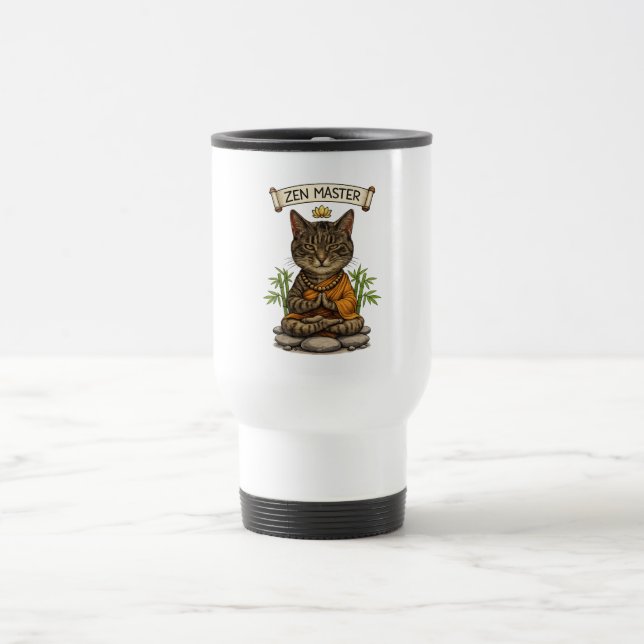 Zen Master Cat Funny Chill Gray Tabby Cat Gift  Travel Mug (Center)