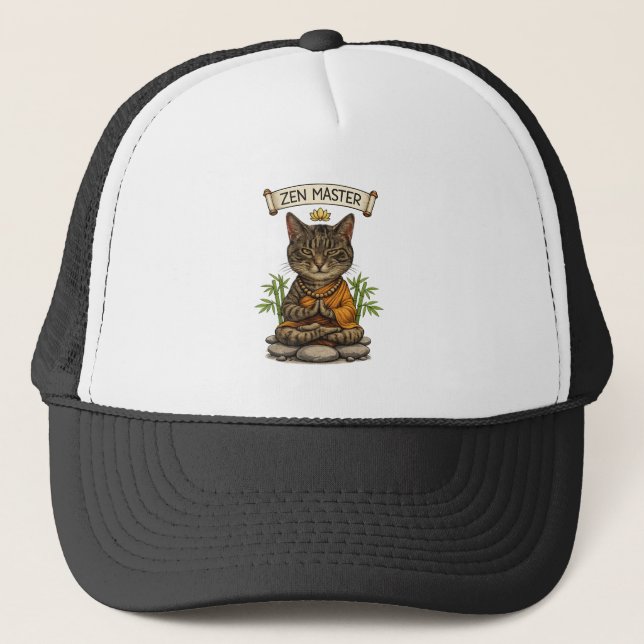 Zen Master Cat Funny Chill Gray Tabby Cat Gift  Trucker Hat (Front)