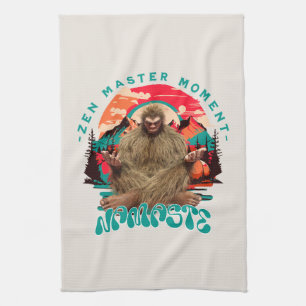 Zen Master Moment Bigfoot Meditation Retro Art Kitchen Towel