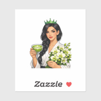 Zen Matcha Tea Queen White Orchid Bouquet Sticker