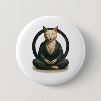 Zen Meditating Cat – Enso Circle Mindful Yoga Art  Button