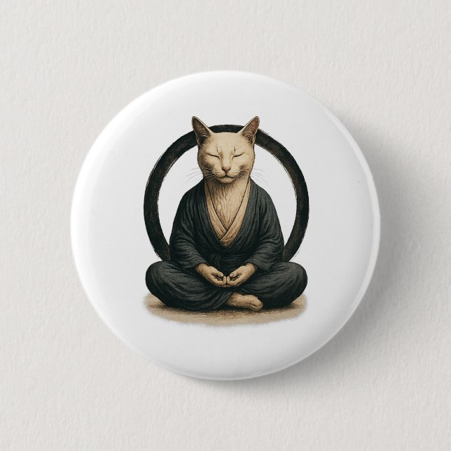 Zen Meditating Cat – Enso Circle Mindful Yoga Art  Button (Front)
