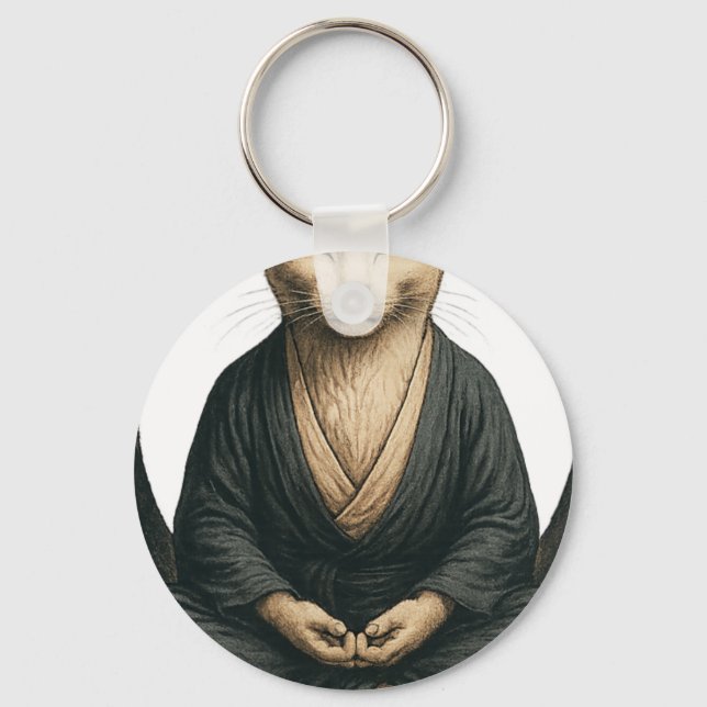 Zen Meditating Cat – Enso Circle Mindful Yoga Art  Keychain (Front)