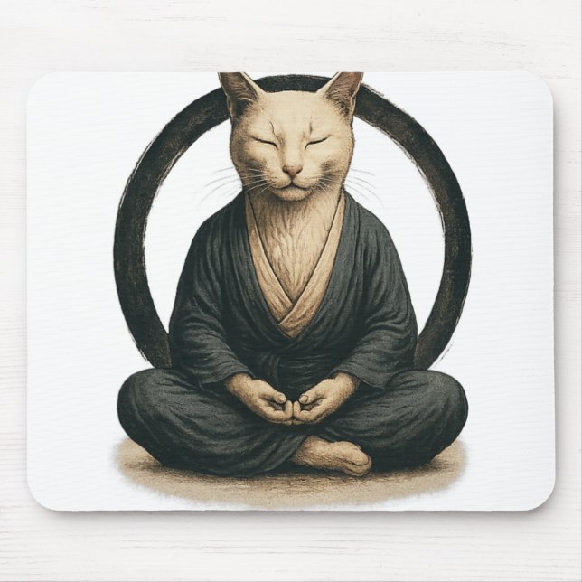 Zen Meditating Cat – Enso Circle Mindful Yoga Art  Mouse Pad (Front)