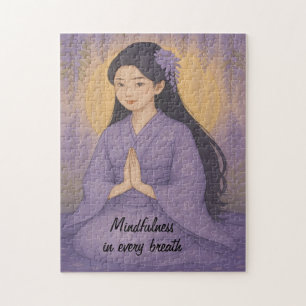 Zen Meditation art Mindfulness Yoga Purple Custom Jigsaw Puzzle