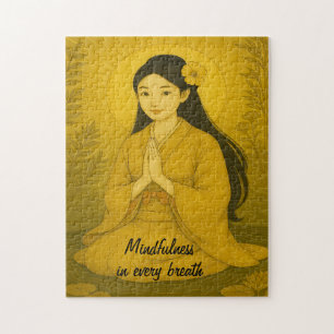 Zen Meditation art Mindfulness Yoga Yellow Custom Jigsaw Puzzle