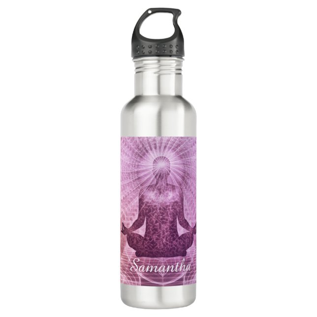 Zen Meditation Purple Personalised Stainless Steel Water Bottle (Front)