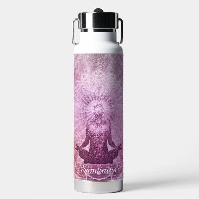 Zen Meditation Purple Personalised Water Bottle (Front)