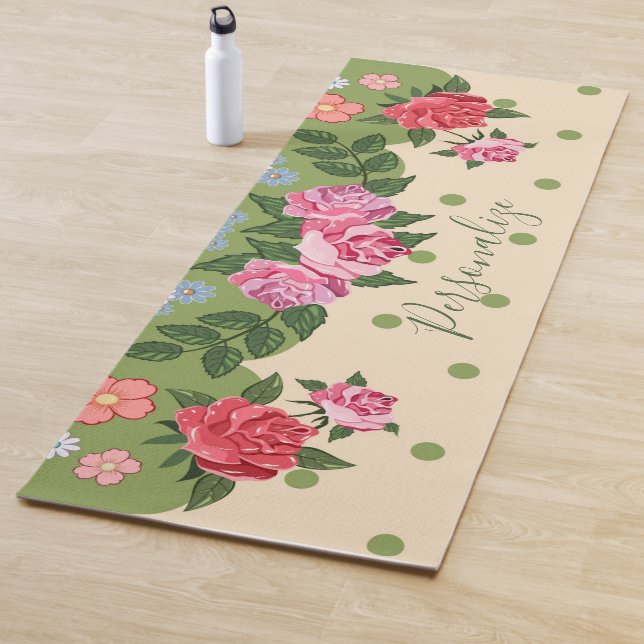 Zen Meditation Rose Garden Red Pink Green  Yoga Mat (In Situ)