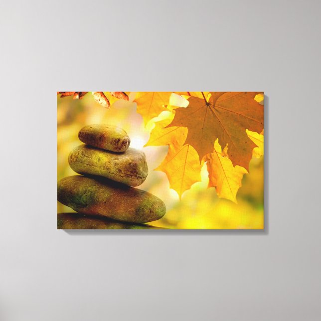Zen meditation stones and Maple Leaves Canvas Print (Front)