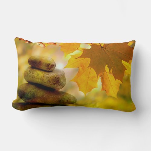 Zen meditation stones and Maple Leaves Lumbar Pillow