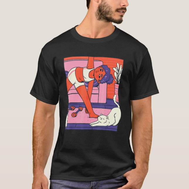 Zen Meditation Yoga Cat Vaporwave Omm T-Shirt (Front)