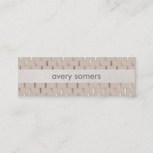 Zen Minimalist Striped Faux Beige Linen and Gold Mini Business Card