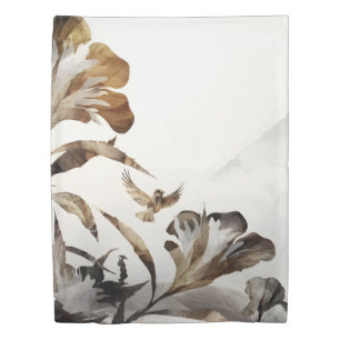 Zen Misty Mountain Birds Minimalist Nature Duvet Cover