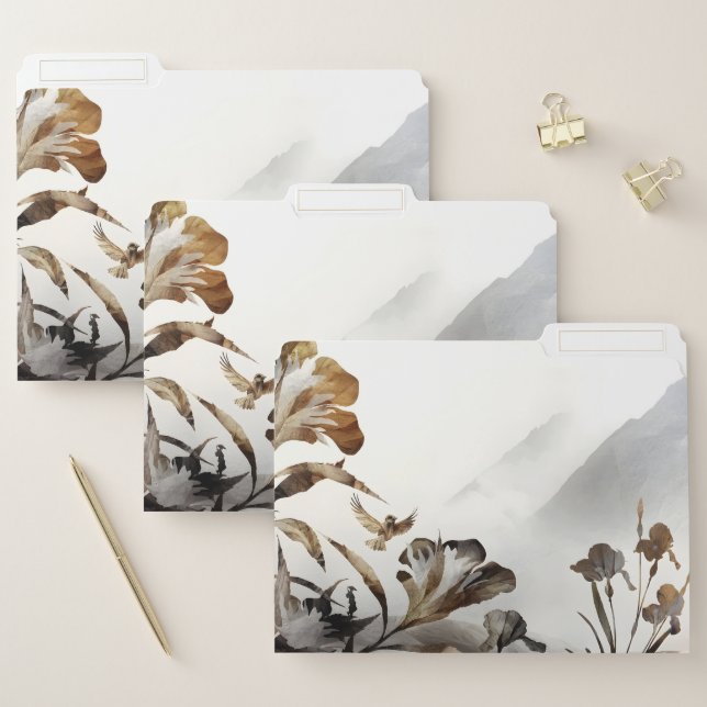 Zen Misty Mountain Birds Minimalist Nature File Folder (Set)