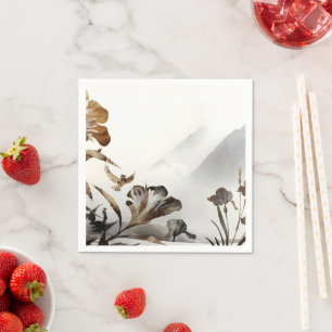 Zen Misty Mountain Birds Minimalist Nature Napkins
