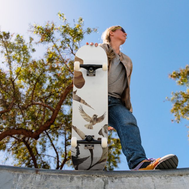 Zen Misty Mountain Birds Minimalist Nature Skateboard (Outdoor 1)