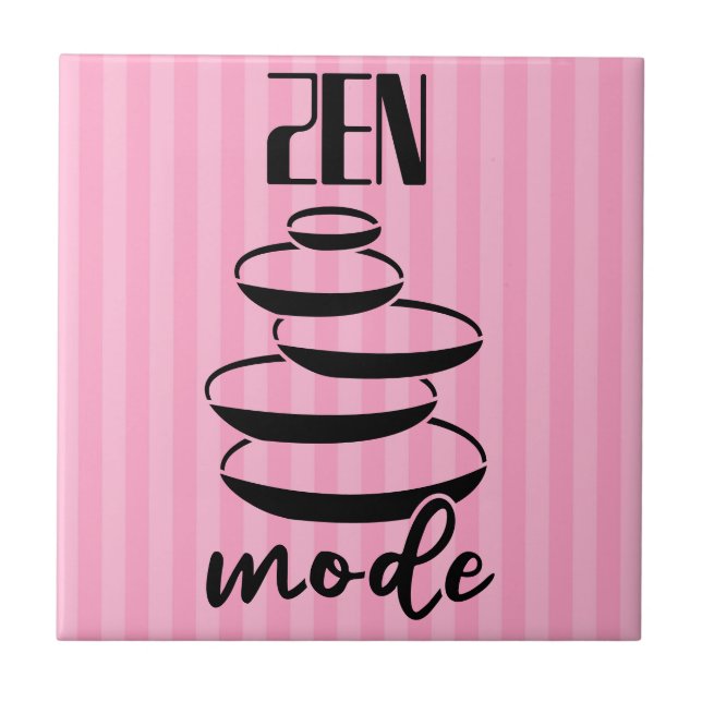 Zen Mode Quote Balance Rocks Pink Stripes Ceramic Tile (Front)