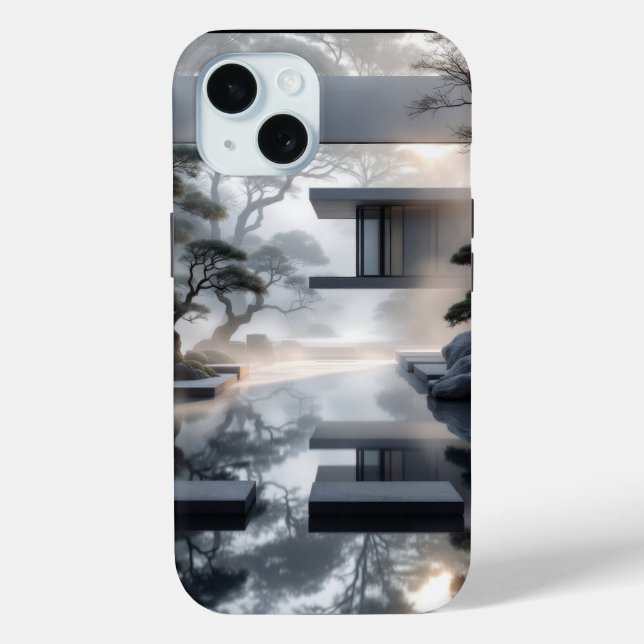 Zen Modern: Where Mist Meets Minimalism Case-Mate iPhone Case (Back)