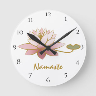*~* Zen Namaste Pink Lotus Flower Spiritual White Round Clock