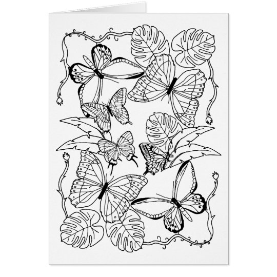 Zen Nature Garden Butterflies Coloring Page Card | Zazzle