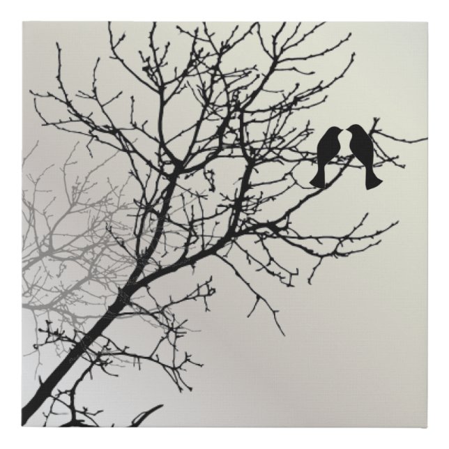 zen nature landscape black white tree silhouette faux canvas print (Front)