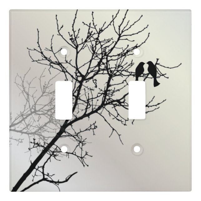 zen nature landscape black white tree silhouette light switch cover (Front)