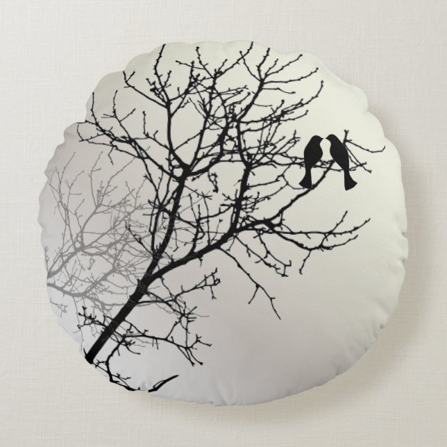 zen nature landscape black white tree silhouette round pillow (Front)