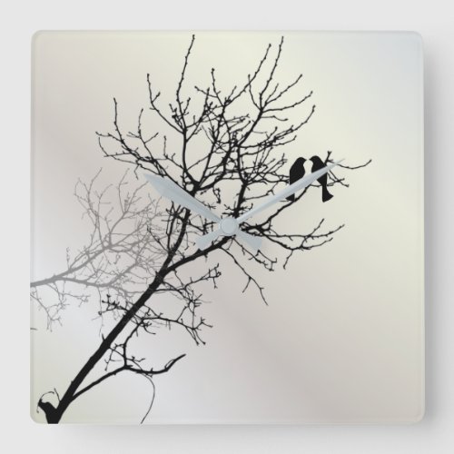 zen nature landscape black white tree silhouette square wall clock