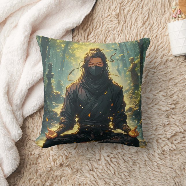 Zen of the Shadow Warrior Throw Pillow (Blanket)