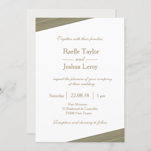 Zen olive gold white gray subtle stripes wedding invitation