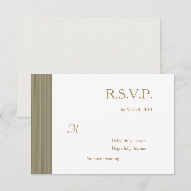 Zen olive gold white subtle stripes wedding RSVP Invitation (Front/Back)