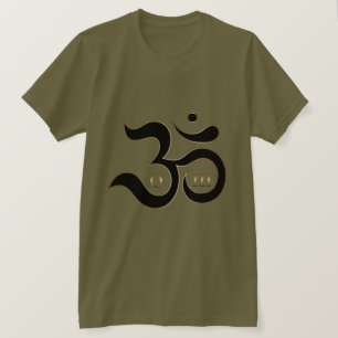 Zen Om Aum symbol gold glitters olive green shirt