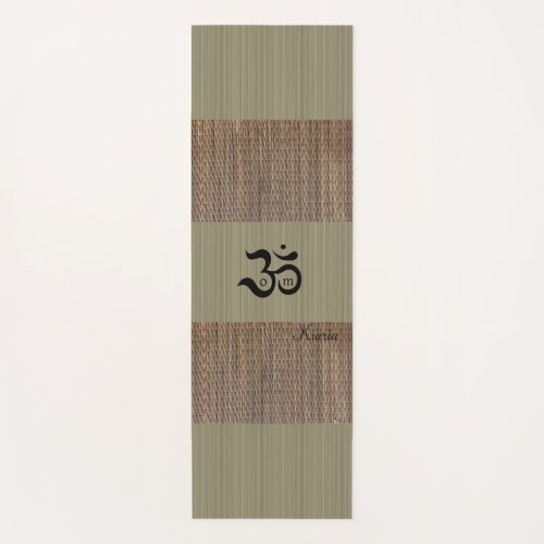 Zen Om green tatami print rustic custom name Yoga Mat