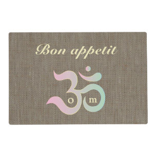 Zen Om pastel burlap rustic bon appetit placemat