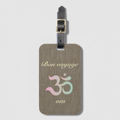 Zen Om pastel burlap rustic bon voyage luggage tag