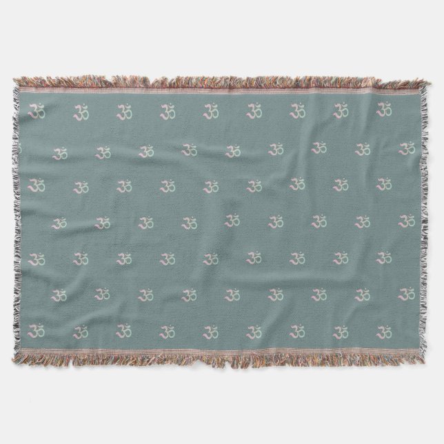Zen Om pattern zen pastel turquoise green Throw Blanket (Front)