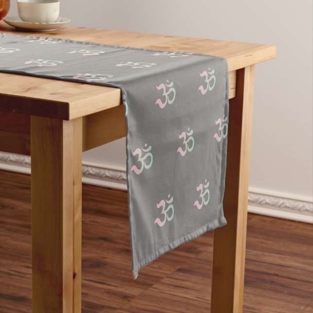 Zen Om symbol pattern pastel pink green gray Short Table Runner (In Situ)