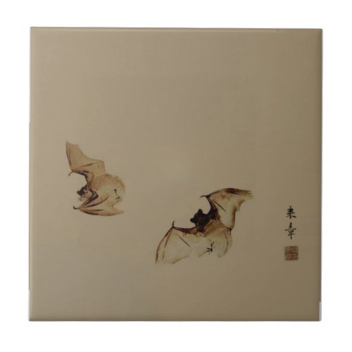 Zen painting bats ceramic tile