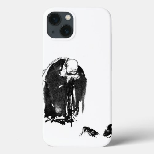 Zen painting of Hotei with sack watching cockfight iPhone 13 Case