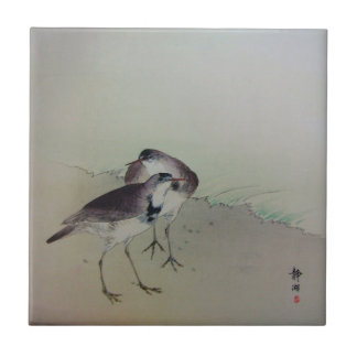 Zen painting plovers ceramic tile