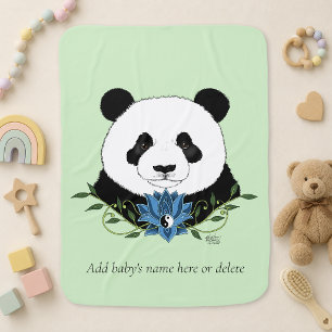 Zen Panda Bear Blue Lotus Yin Yang Green Baby Blanket