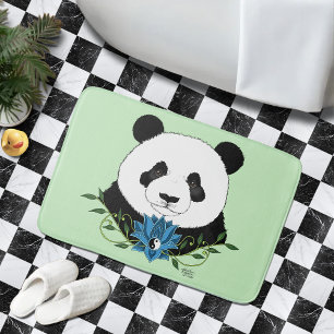 Zen Panda Bear Blue Lotus Yin Yang Green Bath Mat